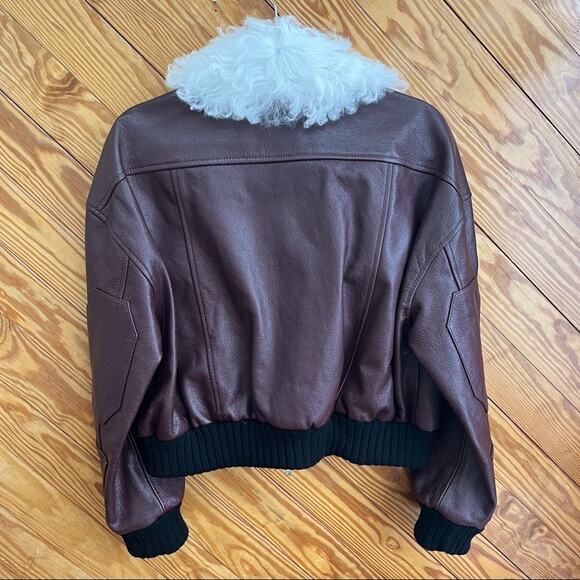 KHAITE Larissa Shearling-Collar Leather Bomber Jacket Bordeaux Wine - Picture 8 of 12